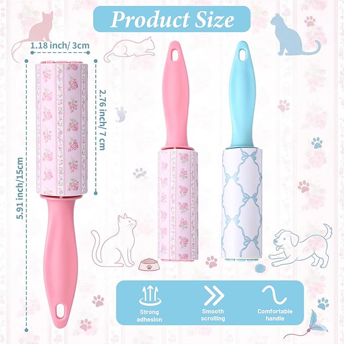 Zhehao 16 Pcs Mini Lint Rollers for Pet Hair Travel Size Clothes Sticky Lint Removers Blue Pink Roller Hair Removal Tools for Dog, Cat, Furniture, Travelers, Pet Owners