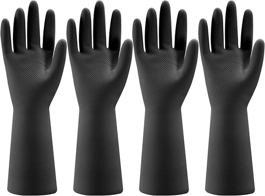 Bamllum 4 Pairs Rubber Kitchen Dishwashing Gloves - Reusable Household Cleaning Gloves for Washing Dishes and Cleaning Tasks, Flexible Long-lasting and Non-Slip (X-Large, Black)