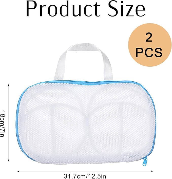 2 Pack Bra Bags for Laundry, Reusable Bra Washer Protector, Bag Underwear Brassiere Washing Net Bags with Zipper for Washing Machine Bras Organizer, A to C cup