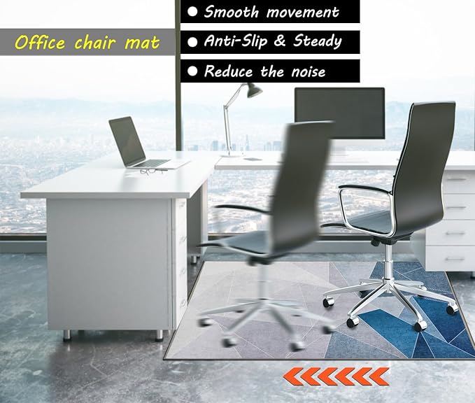 Chair Mat for Hardwood Floor,36"*48" Highly Premium Quality Desk Chair Mat - 2.15lbs Anti-Slip Chair Rug Mat for Low-Pile Carpet Office Home Laminate Floor Blue Grey
