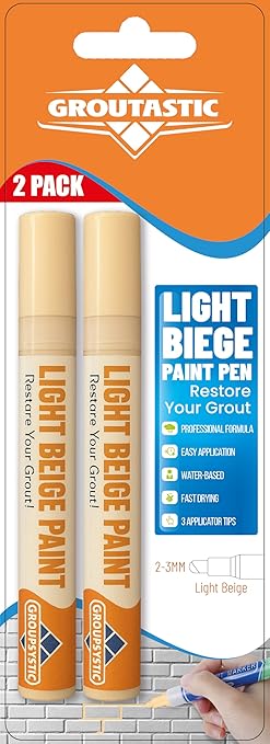 Light Beige Grout Paint Pen Tile Grout Colorant & Sealer Marker, Quick-Dry, Ideal for Bathroom, Shower, Kitchen Tiles Restores Grout Lines, 3 Adjustable Tips (2-3 mm) 2 Pack