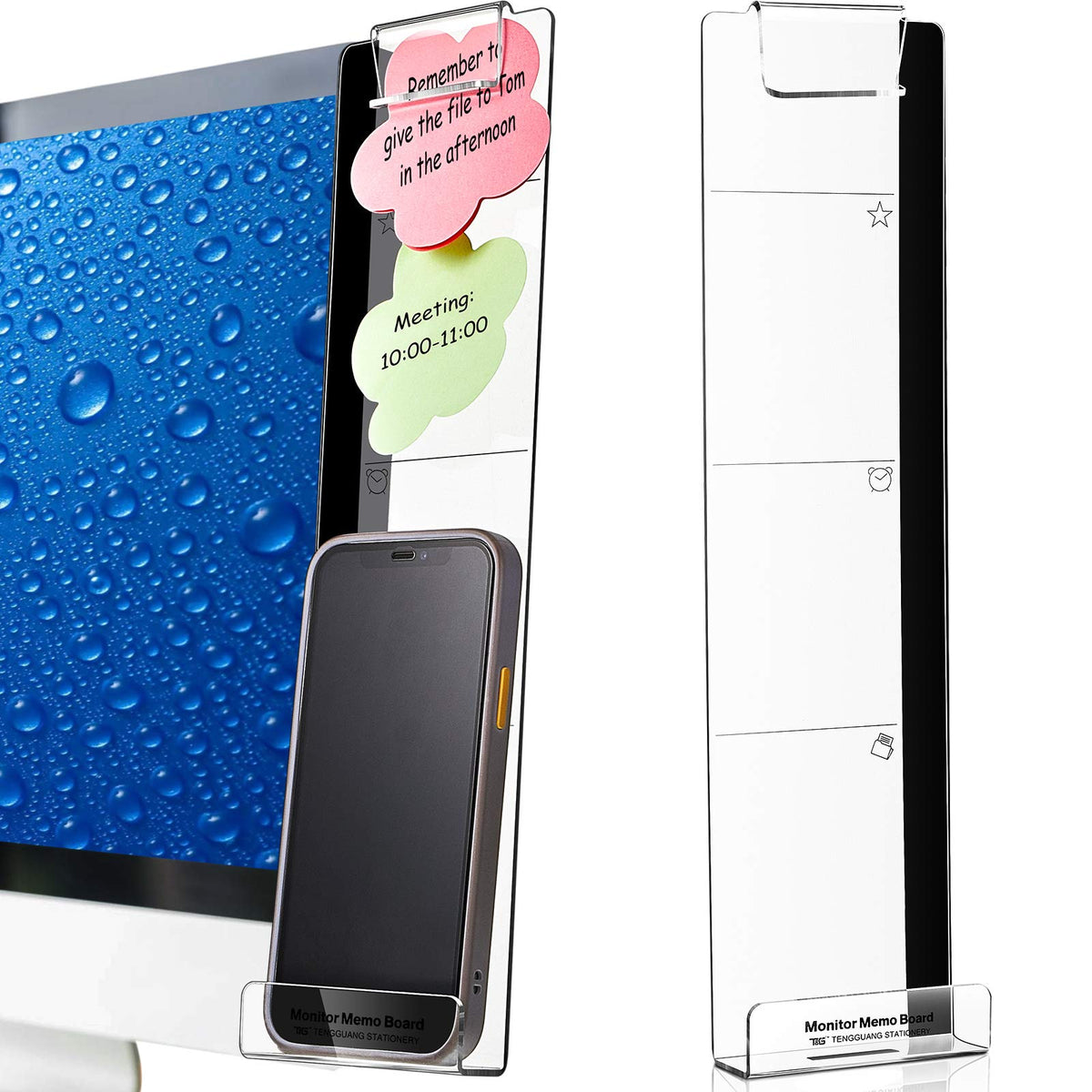 Zonon 2 Pcs Monitor Memo Board with Phone Holder, Clear Acrylic - Image 1