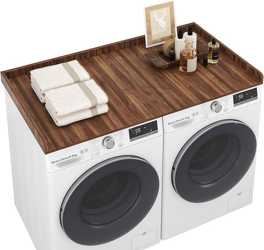 Washer Dryer Countertop,27.5" x 54" Wood Topper for Laundry Room Organization，Laundry Countertop Over Washer and Dryer,with Edge Rails,Non-Slip Mat,Easy to Assemble