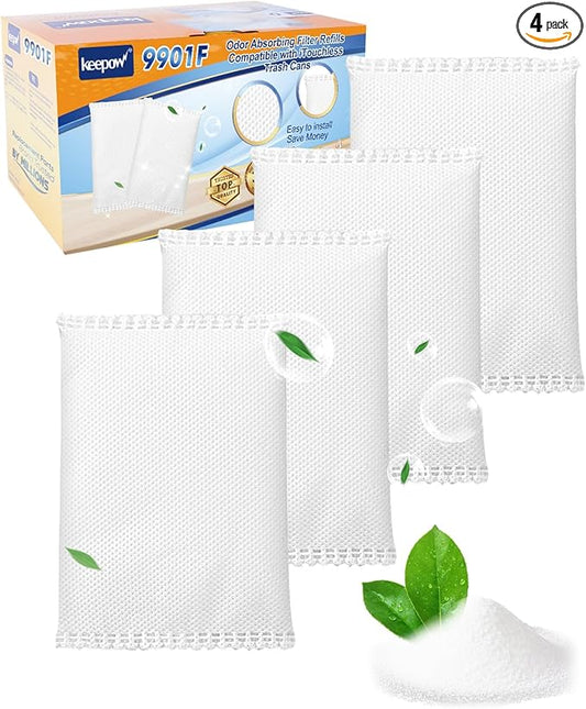 KEEPOW Odor Absorbing Filter Refill Deodorizer Compatible with iTouchless Trash Cans 8 Gallon and Larger Eliminates Odors, 4 Pack
