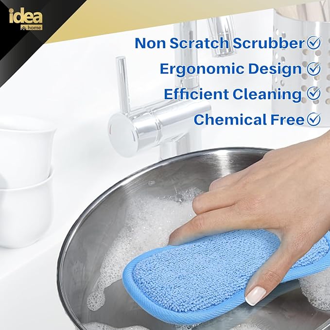 Idea Home Cleanser and Polish Powder 21 oz Multipurpose Cleaner, Rust Stain Remover Microfiber Cleaning Cloth 15x15in + Multi-Purpose Non-Scratch Microfiber Sponge