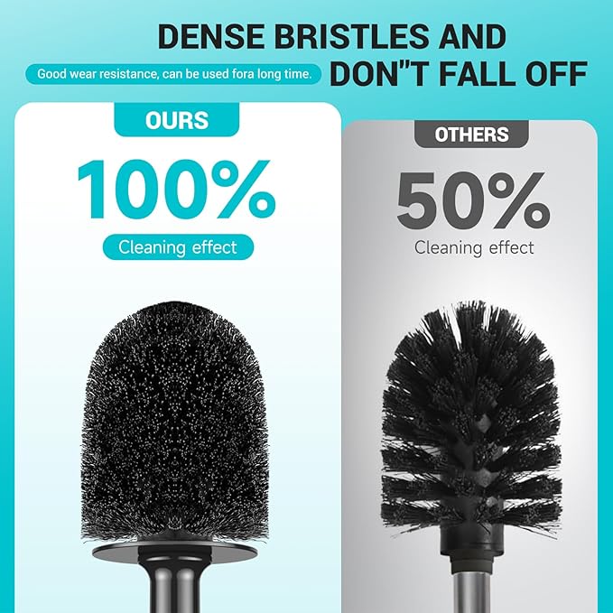 Toilet Brush and Holder, Toilet Bowl Brush with Long Handle, Plastic Holder Easy to Hide, Drip-Proof, Easy to Assemble, Deep Cleaning