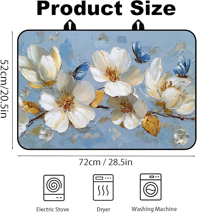 Glass Stove Top Covers for Electric Stove, Heat Resistant Counter Protector Mat, Non Slip Waterproof Surface Cover for Kitchen Counter and Cooktop (Blue Floral Butterflies, 28"L x 20"W)