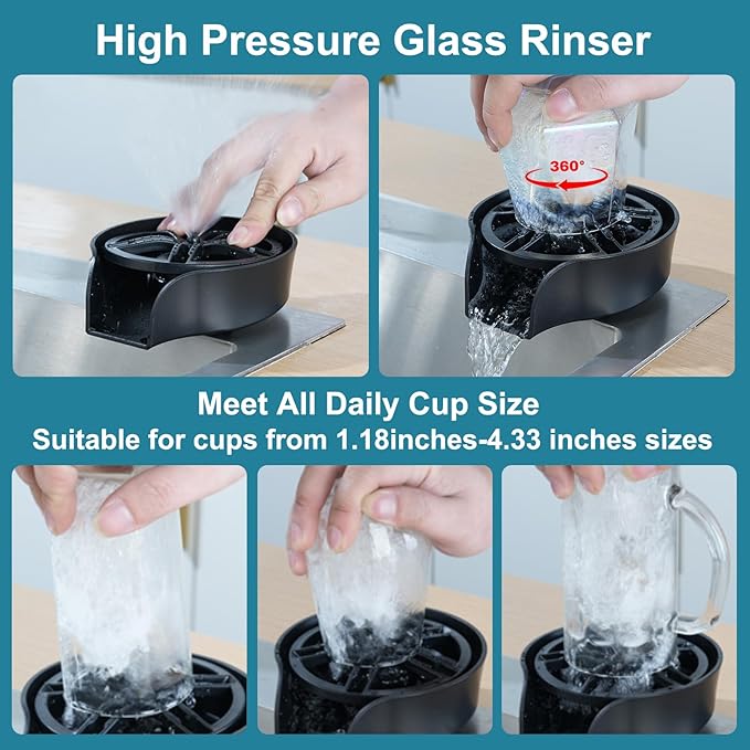 Glass Rinser for Kitchen Sink Glass Rinser with Pull-Out Spray High Pressure 360° Rotating Faucet Glass Rinser Cup Cleaner Bottle Washer for Bar Cafe Sink