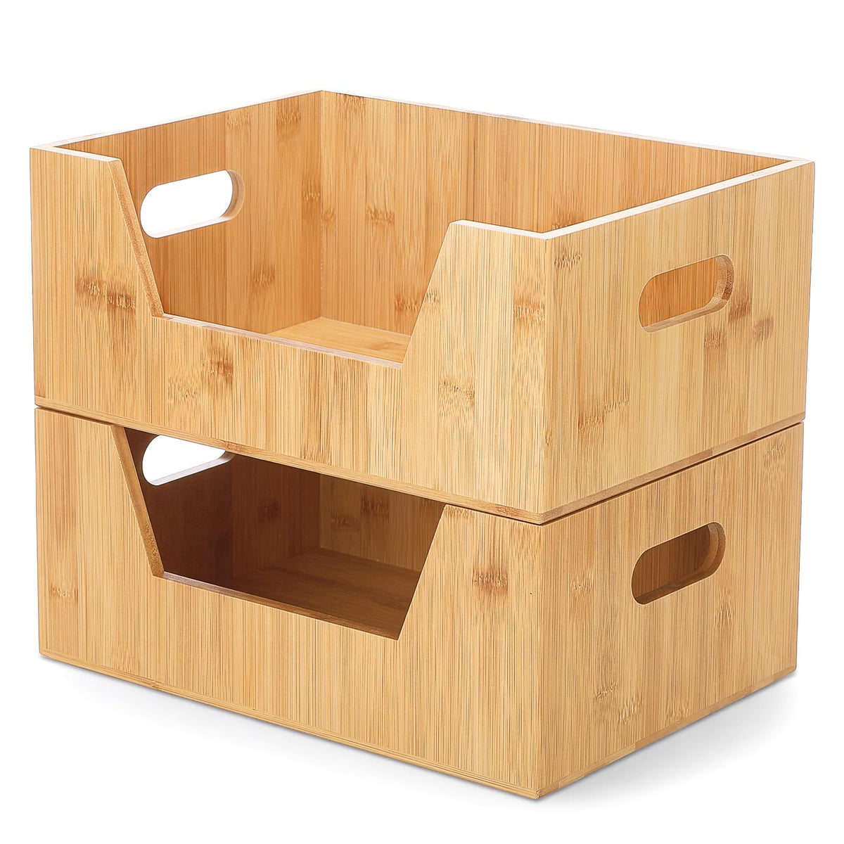 2 Pcs Stackable Bamboo Pantry Storage Bins for Kitchen Storage - Image 1