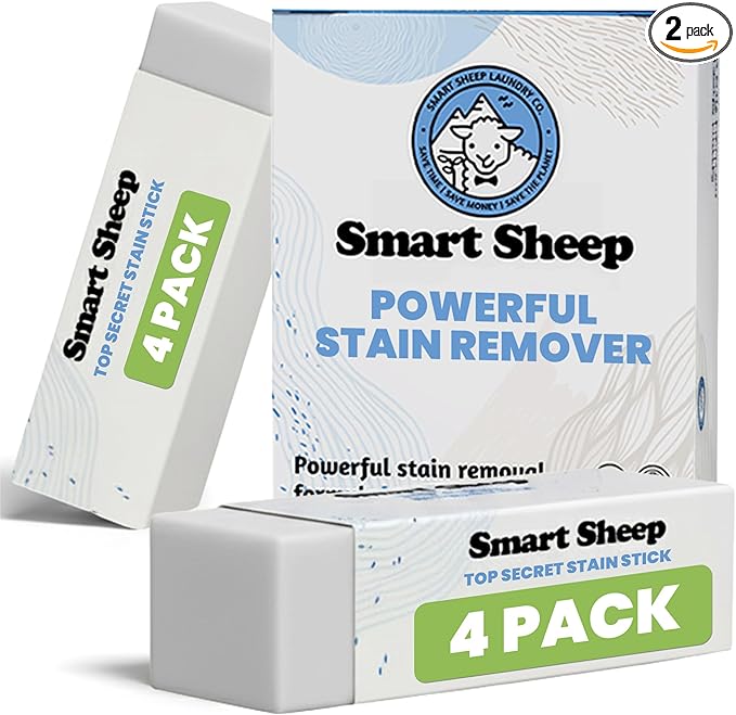 4 Pack Stain Stick - Stain Remover Bar for Clothes by Smart Sheep - Powerful Laundry Stain Remover - Formulated w/Natural Ingredients - Perfect for Food Drink Pet Grass & Blood Stains