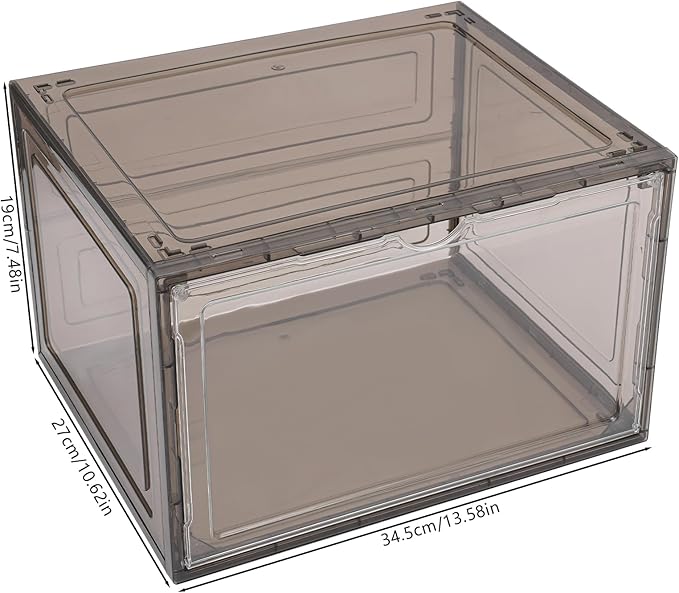 12 Pack Stackable Shoe Box,Semi-Transparent Plastic Sneaker Box,Free Standing Shoe Containers,Acrylic Shoe Display Case,Sneaker Storage,for Shoes,Clothes, Purses,13.39*10.63*8.66in (Black Brown)