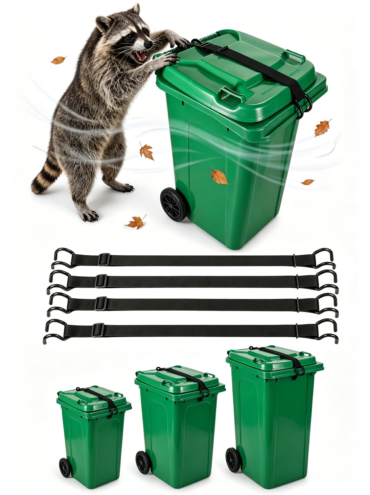 Trash Can Locks 4 Pack, Lid Lock Straps for Raccoons - Image 1