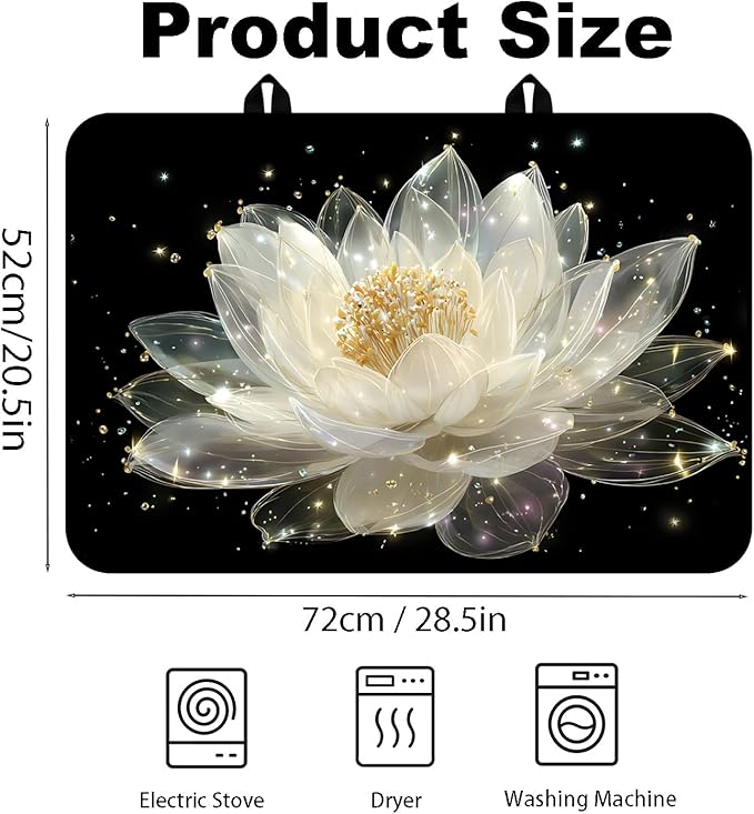 Glass Stove Top Covers for Electric Stove, Heat Resistant Counter Protector Mat, Non Slip Waterproof Surface Cover for Kitchen Counter and Cooktop (Glow Lotus, 28"L x 20"W)