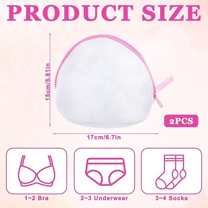 2PCS Bra Washing Bags for Laundry, Mesh Wash Bag for Bras with Zipper Lingerie Brassiere Wash Bags for Women Underwear Storage Bag for Washing Delicates