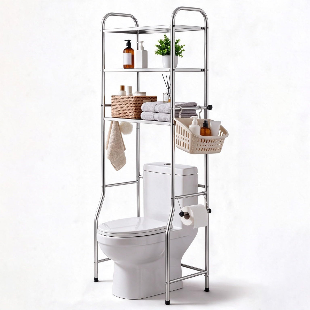 Over The Toilet Storage 3 Tier Stainless Steel Bathroom Organizer - Image 1