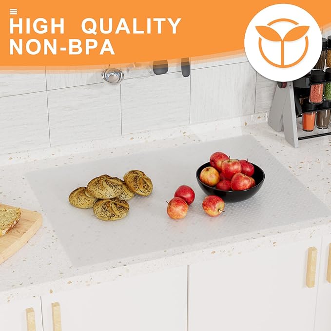 Clear Shelf Liner for Kitchen Cabinets - 15 Inch Width Easy to Cut Non-Adhesive Drawer Liner - Waterproof Pantry Liner for Refrigerator 15 × 240 Inch