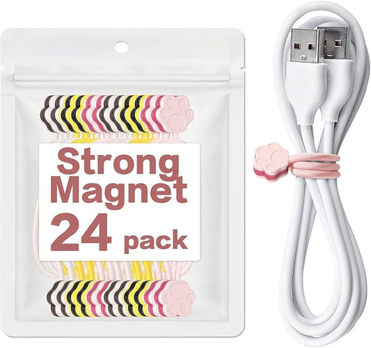 Cute Dog Paw Magnetic Cable Ties (24 Pack, 7.28 In) silicone cable ties reusable,Strong magnetic adsorption,Great for Bundlingand Organizing, Holding Stuff Book Markers, Fridge Magnets (Multicolor)