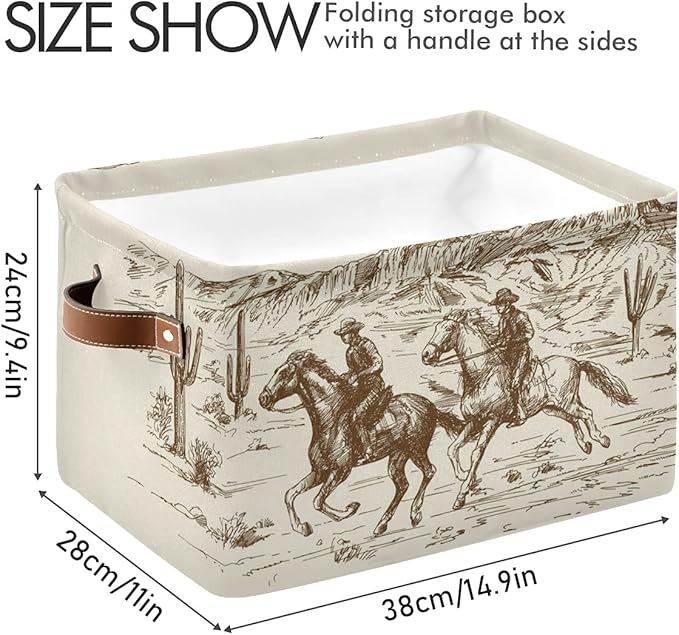 Storage Basket Western Desert Cowboy Storage Bin Cube with Handles Foldable Storage Baskets for Shelves Living Room Home Decor 2PCS