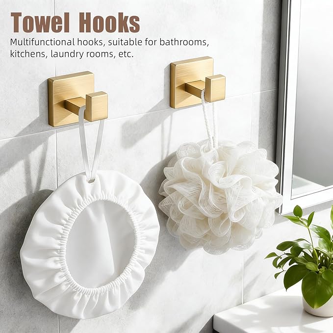 Brushed Gold Bathroom Accessories Hardware Set, 7-Pieces Stainless Steel Towel Racks for Bathroom, 16 Inch Towel Bar, Towel Holders, Updated Toilet Paper Holder with Shelf Wall Mounted