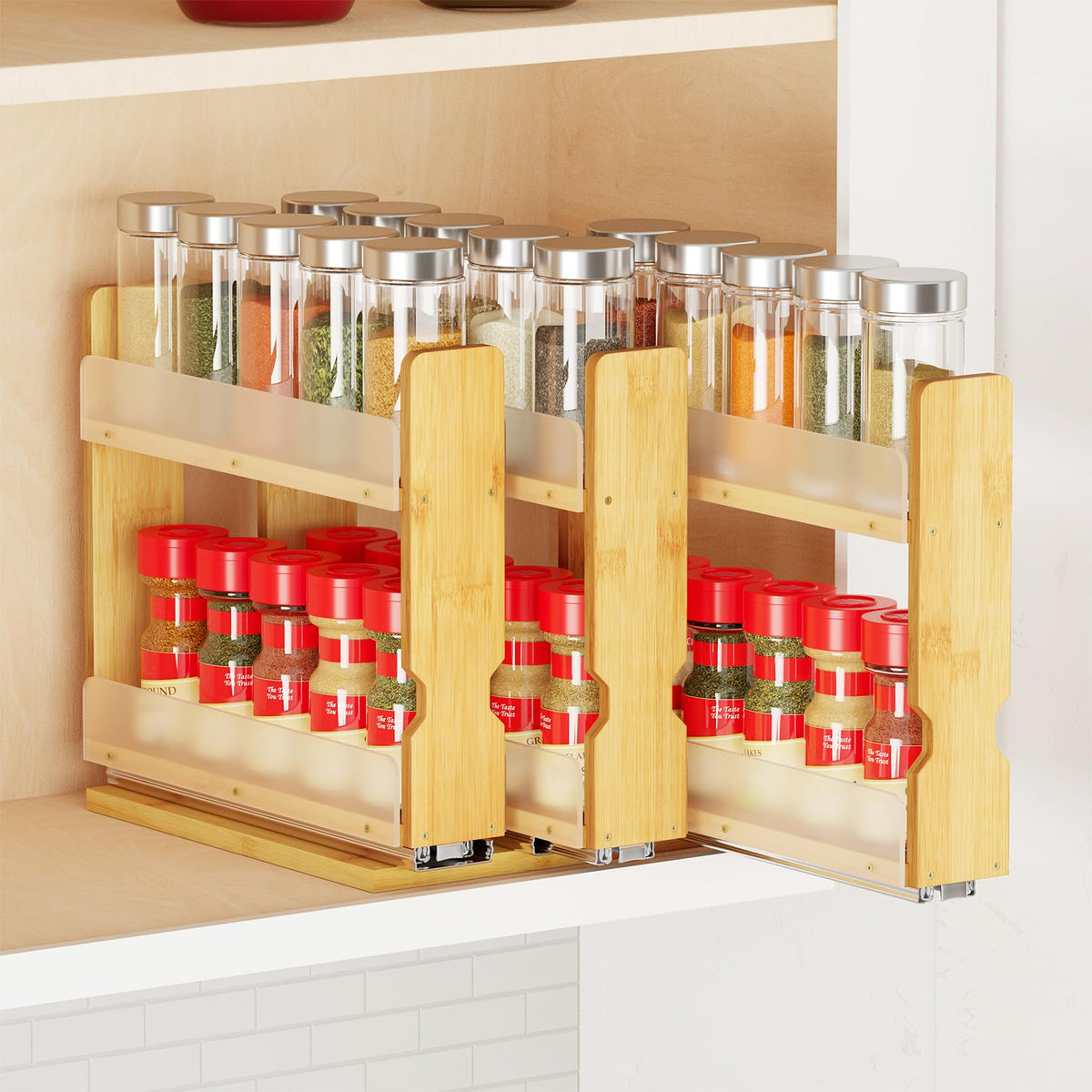 SpaceAid Bamboo Pull Out Spice Rack Organizer for Cabinet, Heavy - Image 1