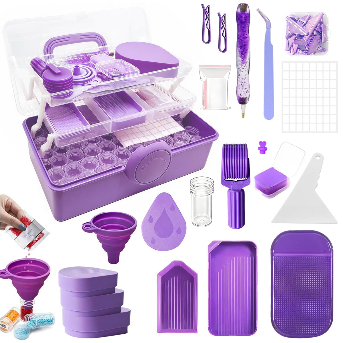 CXJINZE Diamond Painting Tools Accessories Storage Kit, Purple - Image 1