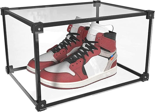 LANSCOERY Shoe Storage Box Stackable Shoe Organizer, Clear Acrylic Foldable Shoe Storage Containers Display Case with Magnetic Side Opening Door for Sneakers, Booties, Pumps, Flats, Heels, Set of 1