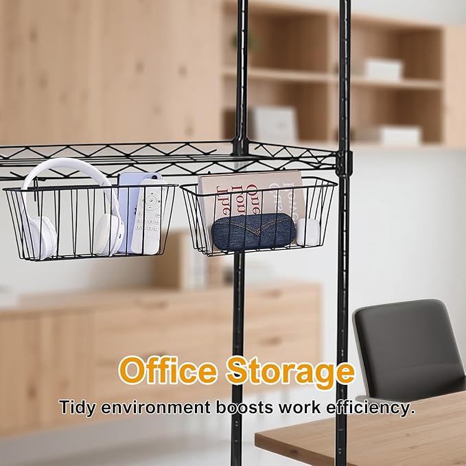 2 Pack Large Grid Wall Baskets with S-Hook - Gridwall Accessories Set Black Metal Hanging Shelf Basket Bins Organizer - Modular Storage Holders for Photo Display Panel Shelving Caddy for Garage