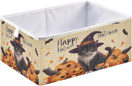 Bolaz A Stylish Cat in A Witch Hat Surrounded by Pumpkins Closet Organizers Storage Cubes Storage Bins Shelf Baskets Containers for Home Room Office,Rectangle