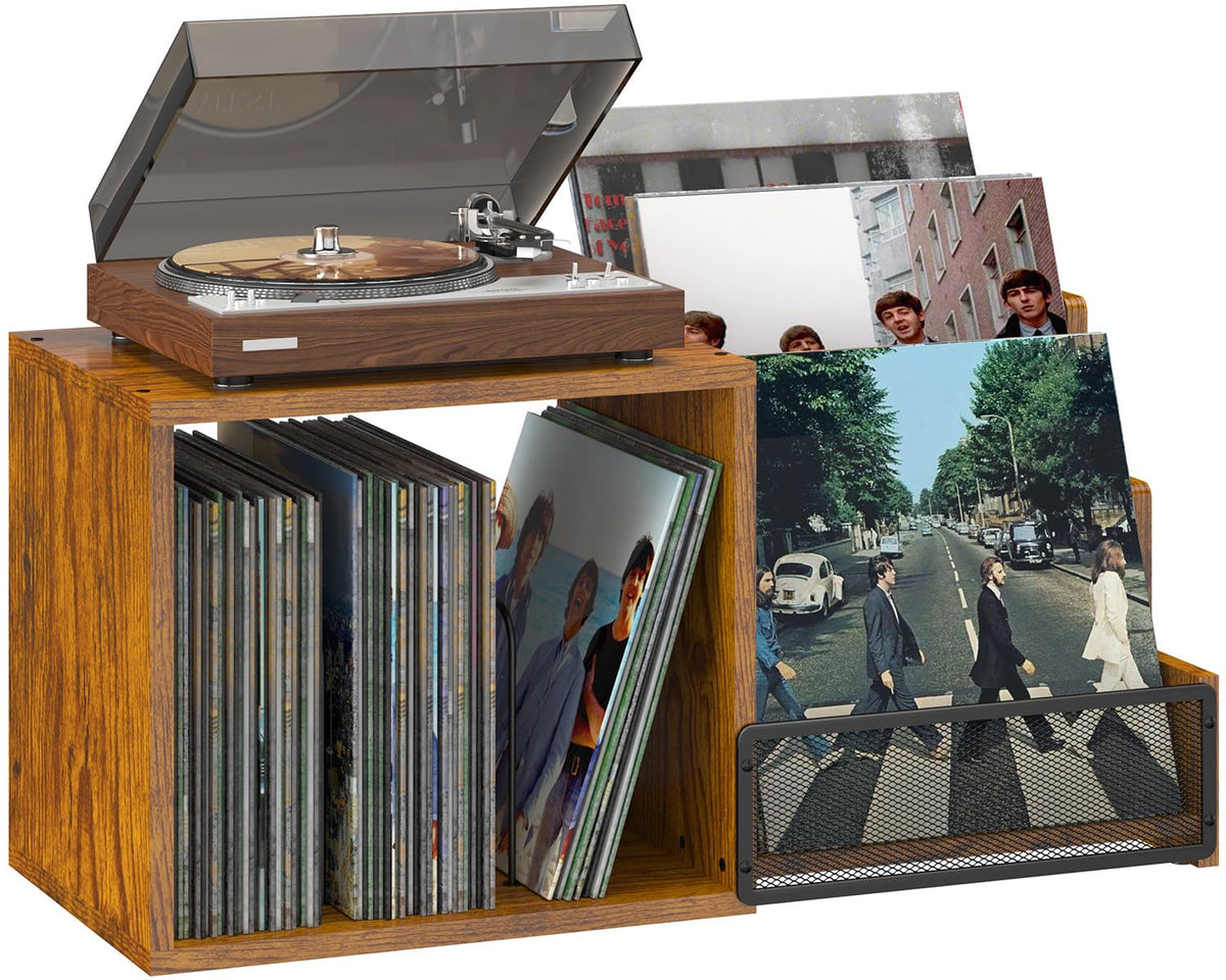Vinyl Record Storage with Record Player Stand, Holds 120+ Albums - Image 1