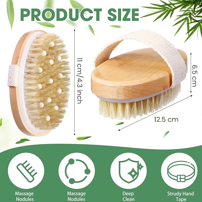 Gejoy 20 Pcs Dry Brushing Body Brush for Lymphatic Drainage Exfoliating Brush with Massage Nodule Dry Skin Body Scrubber Cellulite Shower Circulation Dead Exfoliator (4.92 x 2.56 Inches,Wood Color)