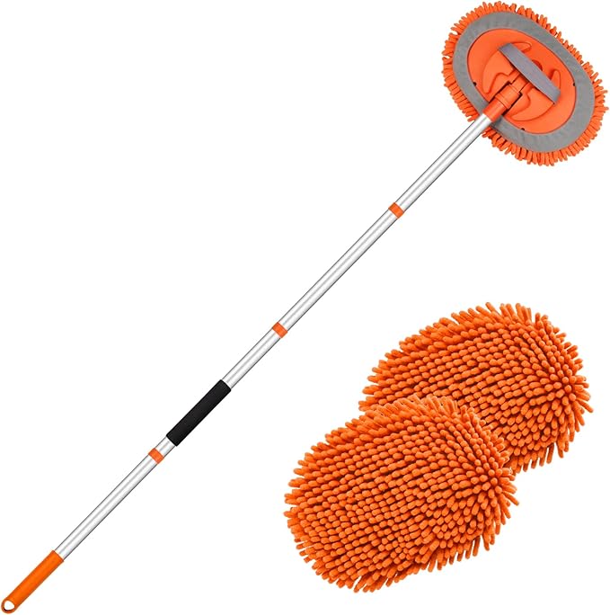Ordenado 62" Car Wash Brush Kit Mitt Mop Sponge with Long Handle Chenille Microfiber Car Cleaning Brush Kit, Car Wash Brush with Long Handle, Soft Bristle Car Cleaning Brush