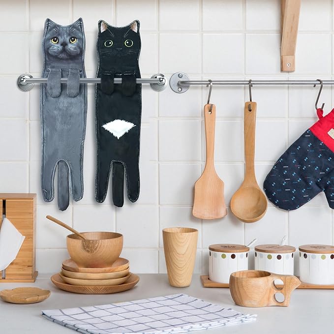 PAT JUUMG Funny Blue Cat Hand Towels for Bathroom Kitchen, Cute Home Decorative Hanging Face Towels, Super Absorbent Soft, Cat Lovers Gifts for Women, Housewarming Gift