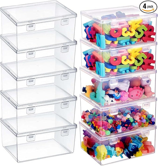 10 Pcs 7.09 x 5.2 x 3.43 Inch Clear Plastic Playroom and Gaming Storage Organizer Box Containers Stackable Storage Bins with Lids for Shelves or Cubbies, Holds Puzzles Building Blocks