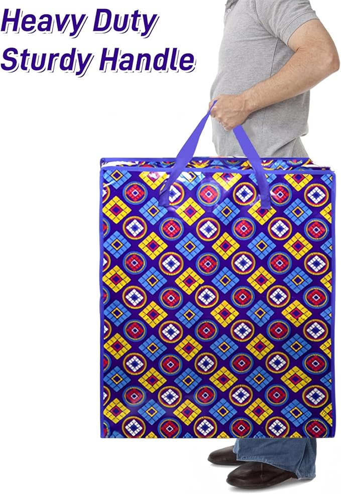 9 Pieces Extra Large Moving Bags, 90 L Heavy Duty Storage Tote with Zipper Carrying Handle, Plastic Laundry Clothes Packing Bags for Space Saving, Traveling, College Supplies