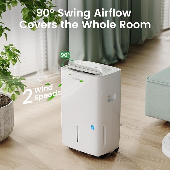Waykar 120 Pints Energy Star Dehumidifier for Spaces up to 6,500 Sq. Ft at Home, in Basements and Large Rooms with Drain Hose and 1.14 Gallons Water Tank