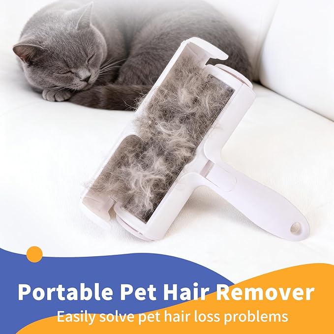 Pet Hair Remover, Reusable Self-Cleaning Lint Roller with Trash Bin for Sofa, Furniture, Carpet, Cat and Dog Hair Removal Tool (Blue)