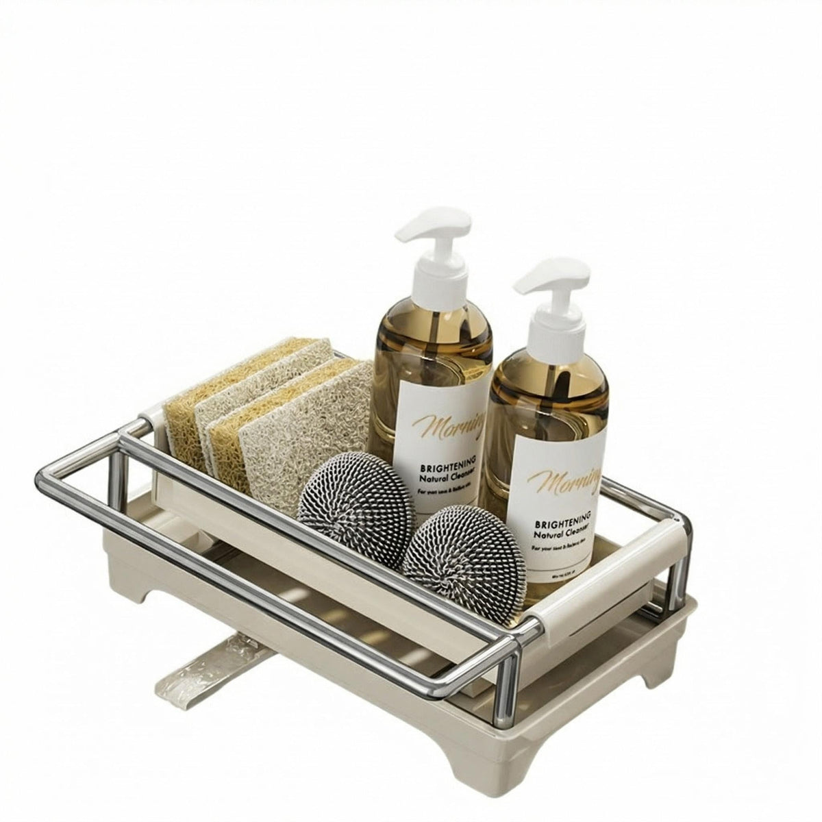 Narrow Kitchen Sink Caddy, Cream White, Sponge Holder - Image 1