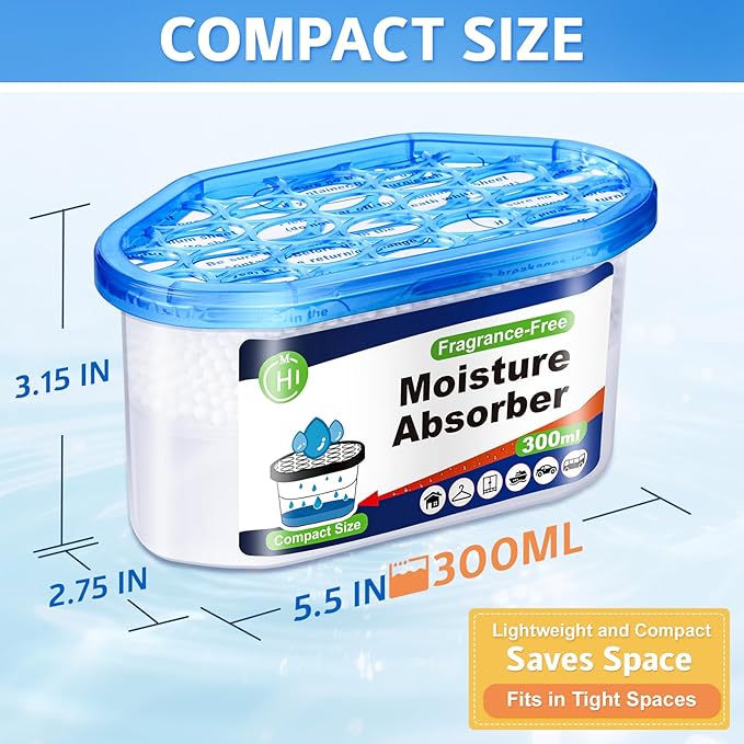 CHMI Moisture Absorbers 12 Pack， Attract and Trap Excess Moisture from Your Bathroom, Kitchen，Closet, Eliminate Musty Odors，Odor Eliminator with Fragrance Free, 6.4oz, 300ml.