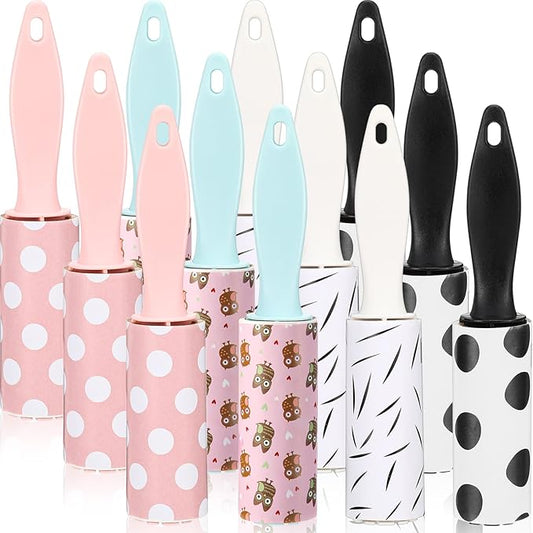 Hushee 12 Pcs Mini Lint Rollers for Pet Travel Size Clothes Roller Hair Lint Removers Sticky Tool for Clothes, Gift Bags, Pet Hair Removal