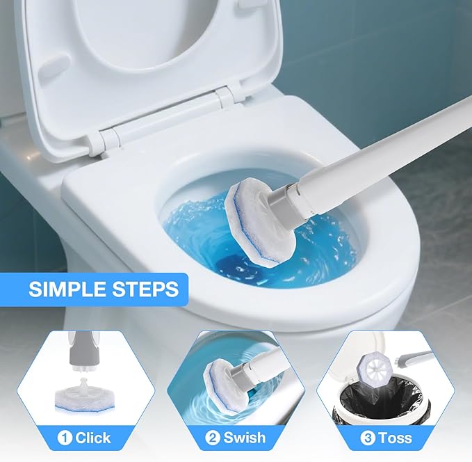 30 Pack Disposable Toilet Brush Refills, Replacement Heads for Disposable Toilet Cleaning System, Hygienic Toilet Bowl Cleaner Refills with Soft Bristles, Compatible with Most Toilet Brush Handles
