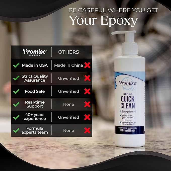 Promise Epoxy Resin Quick Clean Remover 8 oz - Ideal for Removing Uncured Resin, Cleaning Work Surfaces, Tools & Mold Cleaner with Eco-Friendly Formula – Perfect for Cleaning Tools