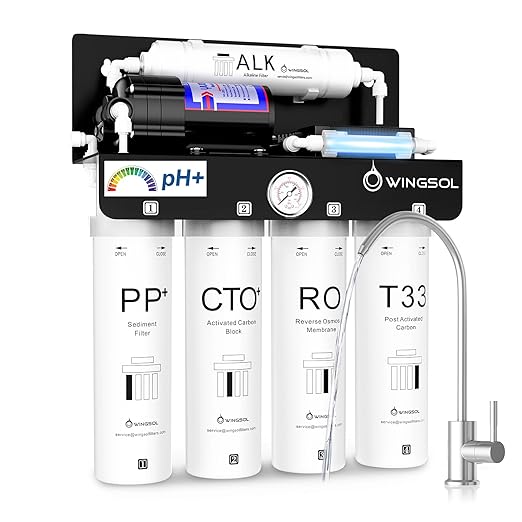 WINGSOL WINGSOL Reverse Osmosis Water Filter, Mineral Alkaline UV Space-Saving Tankless RO System, Remineralize pH+ 12-Layer Filtration Under Sink, NSF/ANSI 42&53&58 Certified, Plug-in Required