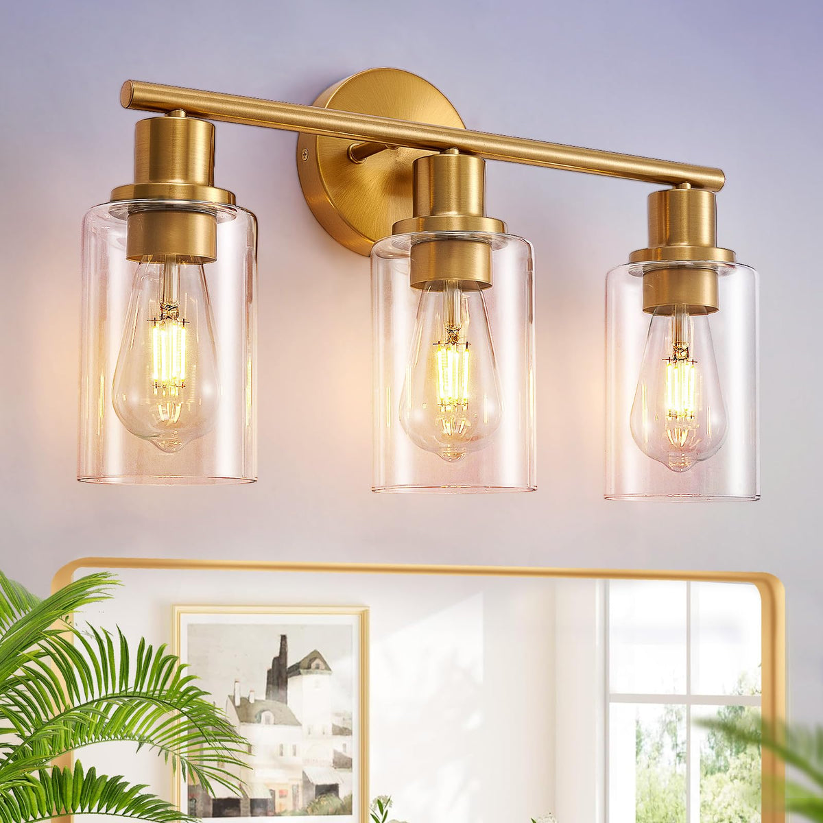DLLT 3-Light Bathroom Light Fixtures: Gold Modern Vanity Wall - Image 1