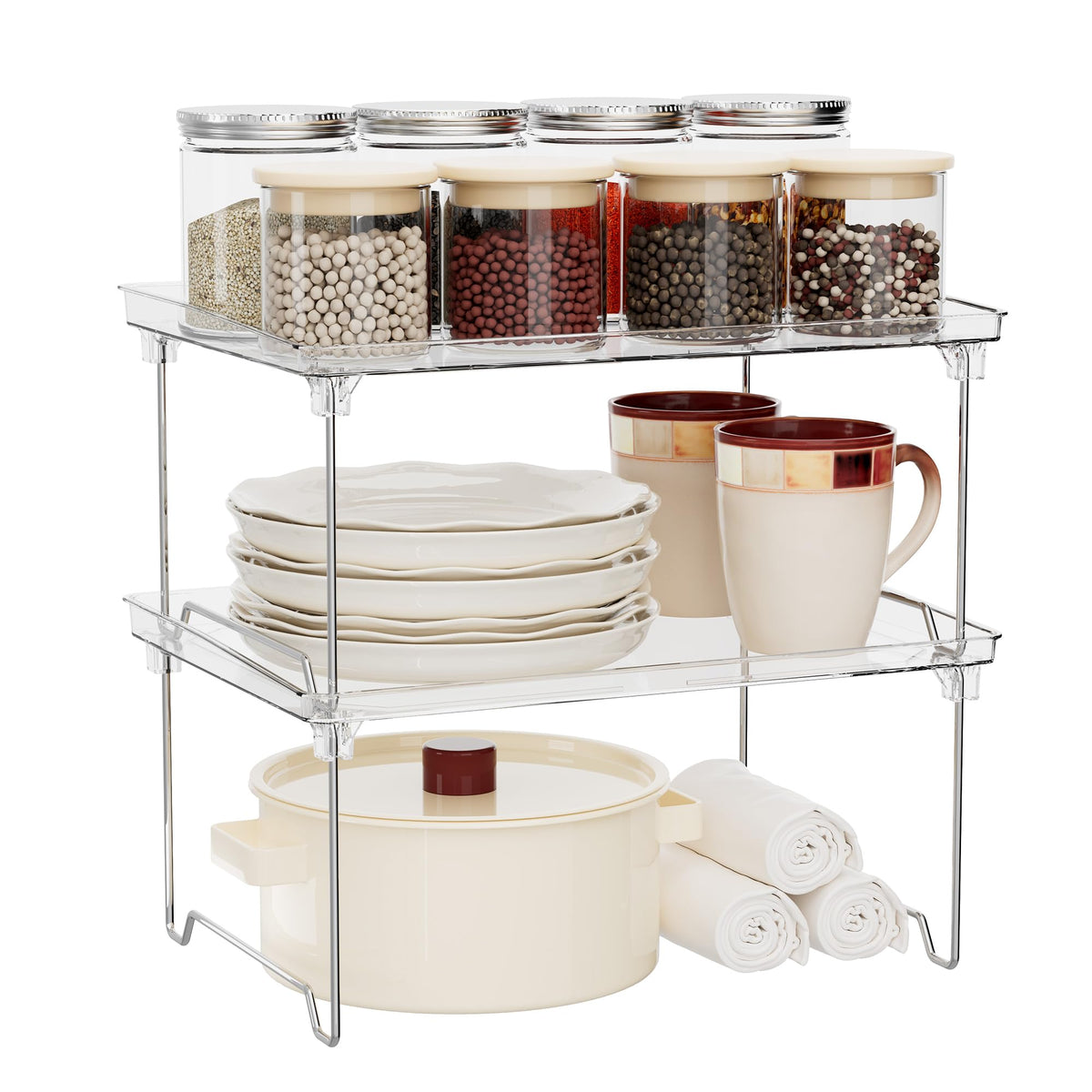 STARLATTA 2 Pcs Cabinet Organizer Shelf, Stackable Kitchen - Image 1