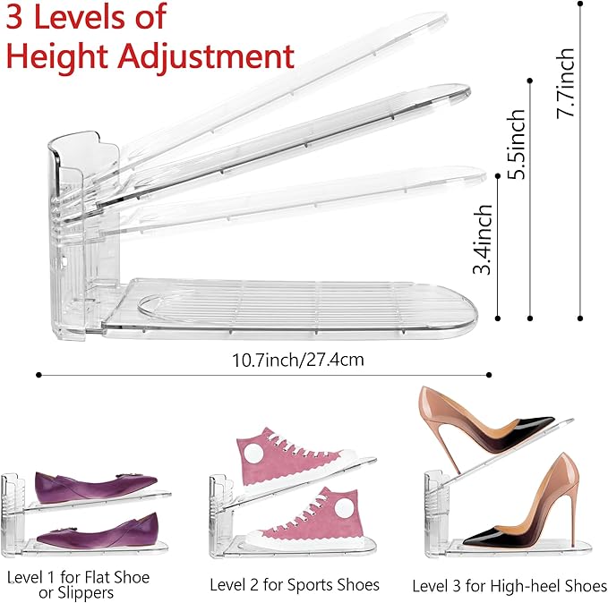 Yes!Fresh Shoe Slots Organizer, Boutique Display Style Shoe Stacker for A Pair of Shoes, Separable Shoe Rack for Closet Organization, 3 Adjustable Narrow Shoe Rack (Clear, 12 Pack)