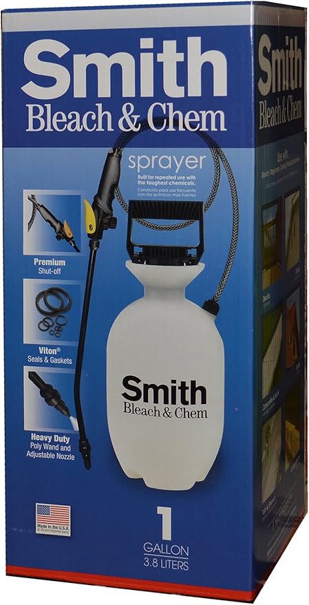 SMITH PERFORMANCE SPRAYERS 190285 1-Gallon Bleach and Chemical Sprayer for Lawns and Gardens or Cleaning Decks, Siding, and Concrete