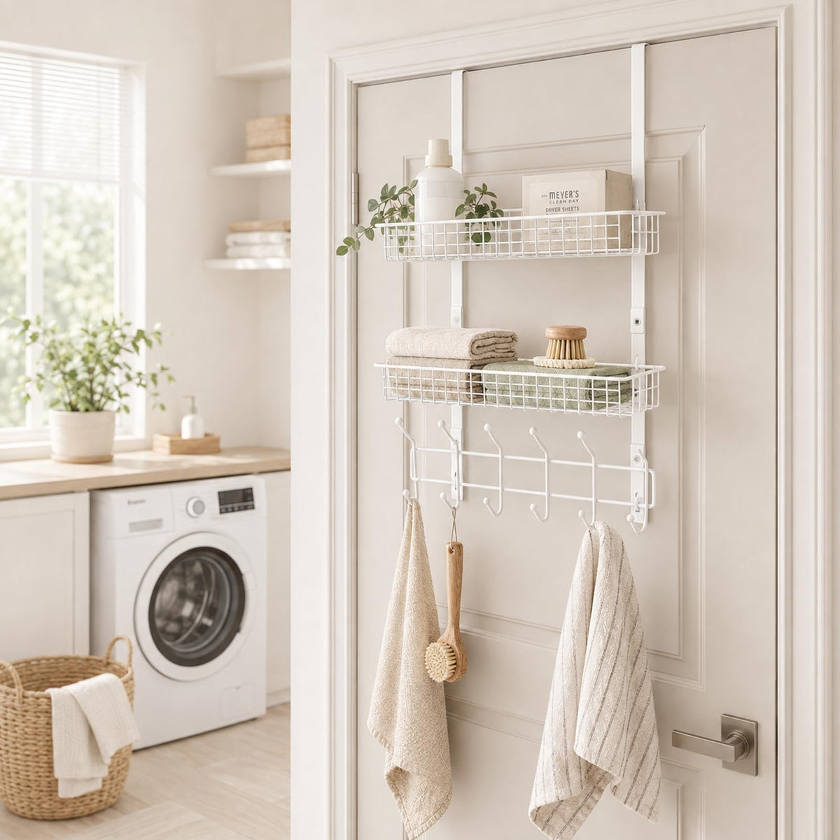 Over the Door Hooks Organizer, Door Hanger with 2 Baskets & 5 - Image 1