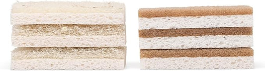 Full Circle Nutcase, Plant-Based Scrubber Sponges – Pack of 6 – 3 Walnut & 3 Coconut – Powerful Natural Sponges Made with Plants & Recycled Materials, Safe for Nonstick