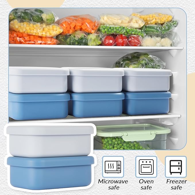 6 Packs Silicone Soup Freezer Molds with Lid Silicone Soup Freezer Trays Rectangle Reusable Food Preserving Tray Freezing Sauces Stews (Dark Blue, High-grade Gray,2 Cup)