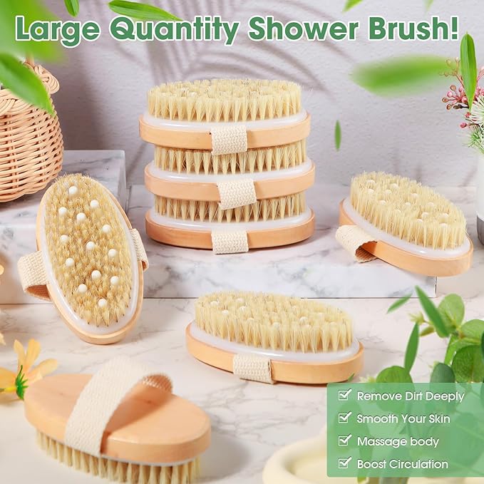 Gejoy 20 Pcs Dry Brushing Body Brush for Lymphatic Drainage Exfoliating Brush with Massage Nodule Dry Skin Body Scrubber Cellulite Shower Circulation Dead Exfoliator (4.92 x 2.56 Inches,Wood Color)